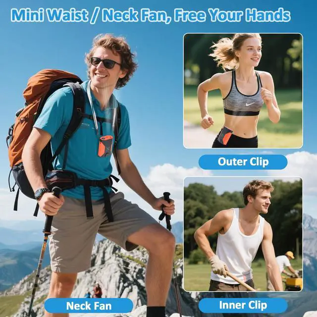 Alt view image 4 of 7 - Mini Portable Waist Fan - 100 Speeds 36000RPM Strong Airflow 4500mAh Battery Powered Max 16H Cooling - Mini Waist Neck Handheld Fan for Outdoor Jobsite Camping Travel, Orange