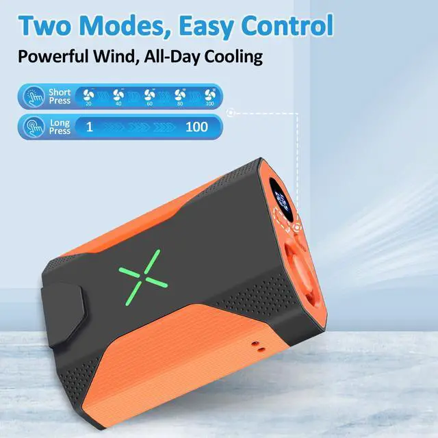 Alt view image 6 of 7 - Mini Portable Waist Fan - 100 Speeds 36000RPM Strong Airflow 4500mAh Battery Powered Max 16H Cooling - Mini Waist Neck Handheld Fan for Outdoor Jobsite Camping Travel, Orange