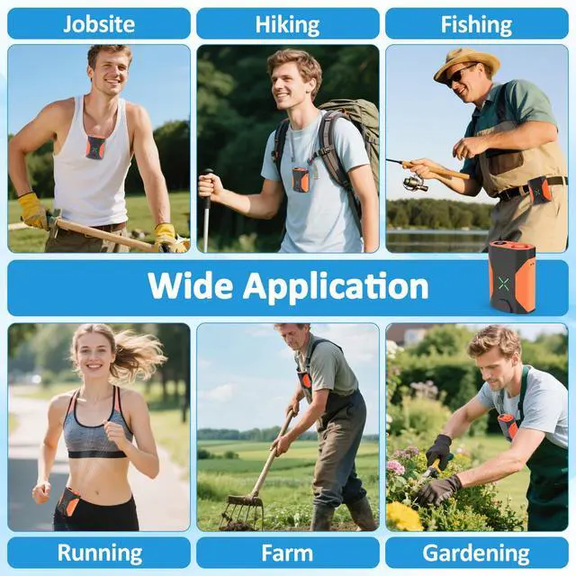 Alt view image 7 of 7 - Mini Portable Waist Fan - 100 Speeds 36000RPM Strong Airflow 4500mAh Battery Powered Max 16H Cooling - Mini Waist Neck Handheld Fan for Outdoor Jobsite Camping Travel, Orange