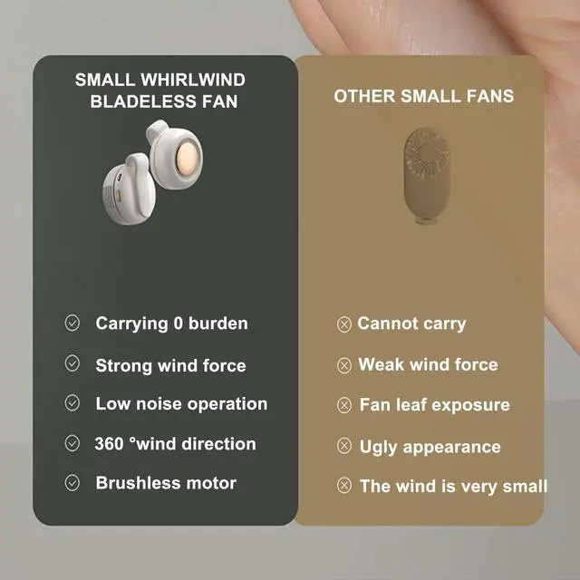 Alt view image 5 of 7 - Portable Silent Mini Bladeless Fan Clip On, 3 Speeds & Queit, Hands Free Shirt and Waist Clips Whirlwind Fans, For Outdoor & Travel & Office, Travel Accessories (White)