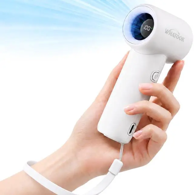 Main image of Portable Handheld Fan, High Speed Turbo Mini Fan with 5 Speeds, 3000mAh USB-C Rechargeable Personal Fan, LED Digital Display, Small Pocket Fan for Travel, Camping, Concerts, Makeup (White)