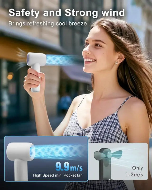 Alt view image 2 of 6 - Portable Handheld Fan, High Speed Turbo Mini Fan with 5 Speeds, 3000mAh USB-C Rechargeable Personal Fan, LED Digital Display, Small Pocket Fan for Travel, Camping, Concerts, Makeup (White)