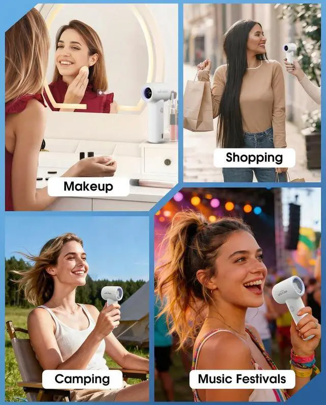 Alt view image 5 of 6 - Portable Handheld Fan, High Speed Turbo Mini Fan with 5 Speeds, 3000mAh USB-C Rechargeable Personal Fan, LED Digital Display, Small Pocket Fan for Travel, Camping, Concerts, Makeup (White)