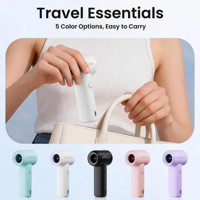 Alt view image 6 of 6 - Portable Handheld Fan, High Speed Turbo Mini Fan with 5 Speeds, 3000mAh USB-C Rechargeable Personal Fan, LED Digital Display, Small Pocket Fan for Travel, Camping, Concerts, Makeup (White)