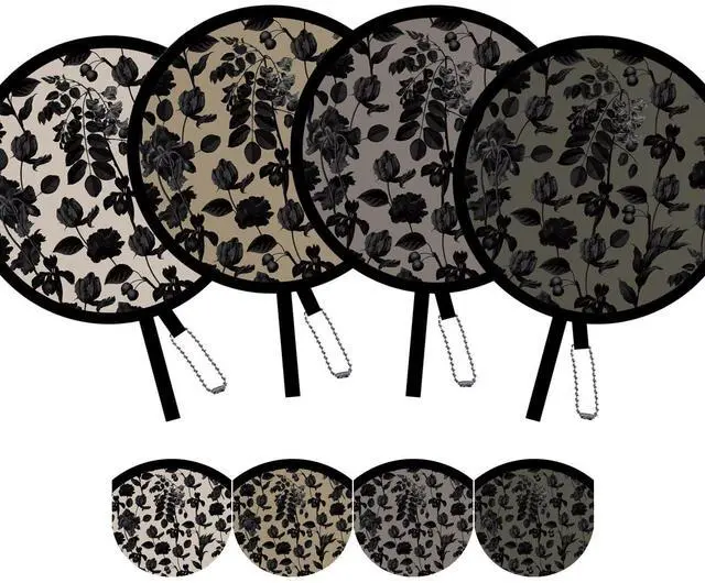 Main image of 4 Pack Elegant Black Plant Foldable Hand Fans, Versatile Round Handheld Fans for Travel, Events, Indoor and Outdoor (Black)