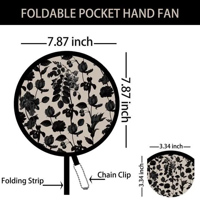 Alt view image 2 of 4 - 4 Pack Elegant Black Plant Foldable Hand Fans, Versatile Round Handheld Fans for Travel, Events, Indoor and Outdoor (Black)
