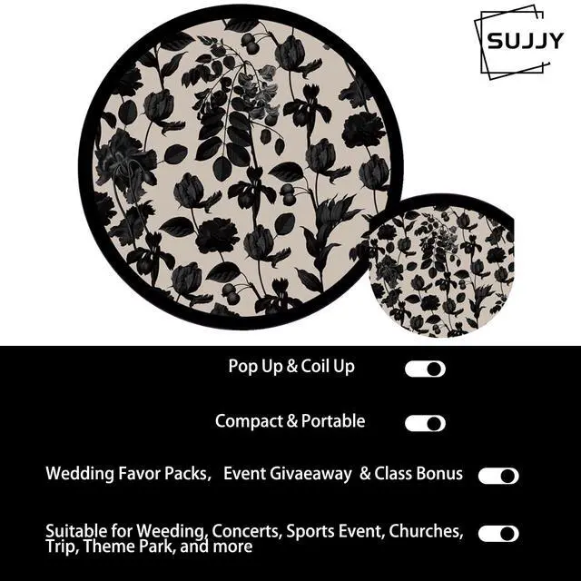 Alt view image 3 of 4 - 4 Pack Elegant Black Plant Foldable Hand Fans, Versatile Round Handheld Fans for Travel, Events, Indoor and Outdoor (Black)