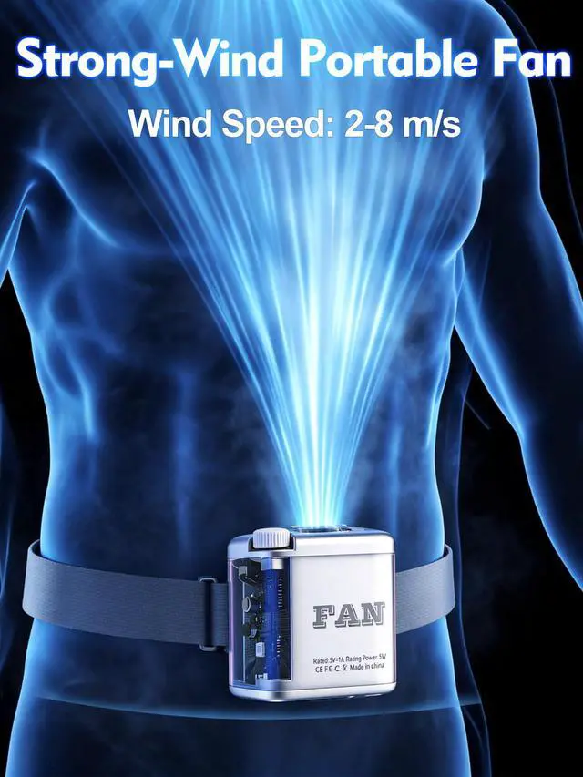 Alt view image 5 of 7 - Transparent Mecha-style Wearable Waist Fan: USB-C Rechargeable 0-100 Wind Control, RGB Lighting, Detachable Belt Clip, 360° Rotation, for Shirt, Belt, Umbrella Handle, Handheld Use, 3-12 Hours