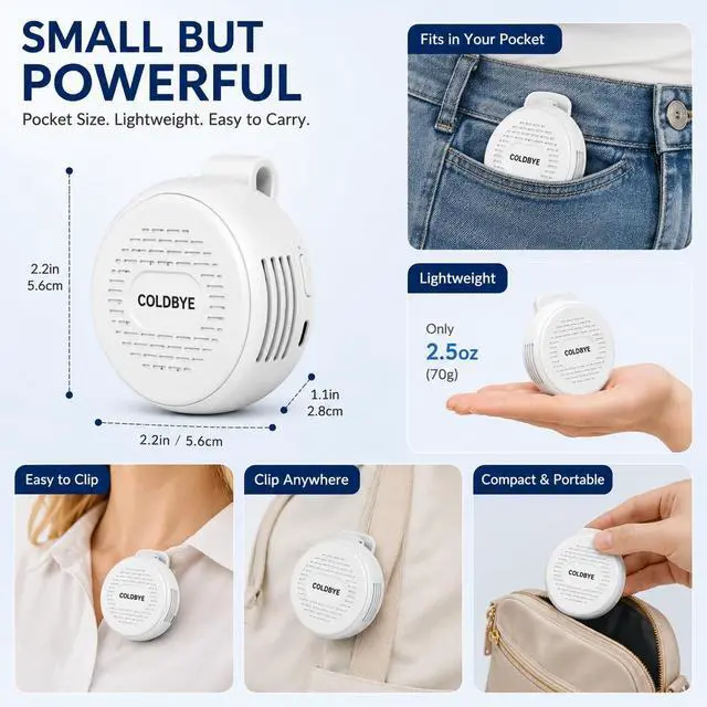 Alt view image 3 of 6 - Bladeless Shirt Clip Fan for Waist & Clothing, Wearable Personal Cooling Fan with 3 Speeds, USB-C Rechargeable Hands-Free Mini Portable Fan for Work, Travel, Camping & Outdoor Activities