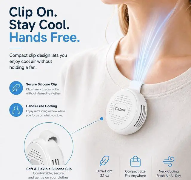 Alt view image 5 of 6 - Bladeless Shirt Clip Fan for Waist & Clothing, Wearable Personal Cooling Fan with 3 Speeds, USB-C Rechargeable Hands-Free Mini Portable Fan for Work, Travel, Camping & Outdoor Activities