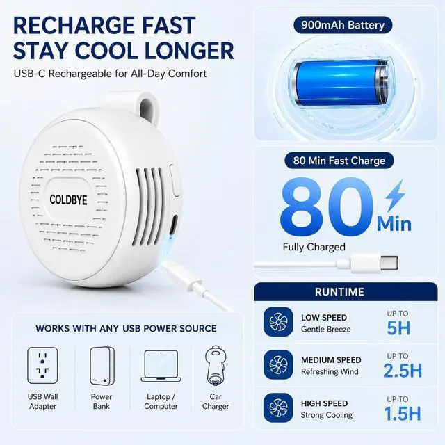 Alt view image 6 of 6 - Bladeless Shirt Clip Fan for Waist & Clothing, Wearable Personal Cooling Fan with 3 Speeds, USB-C Rechargeable Hands-Free Mini Portable Fan for Work, Travel, Camping & Outdoor Activities