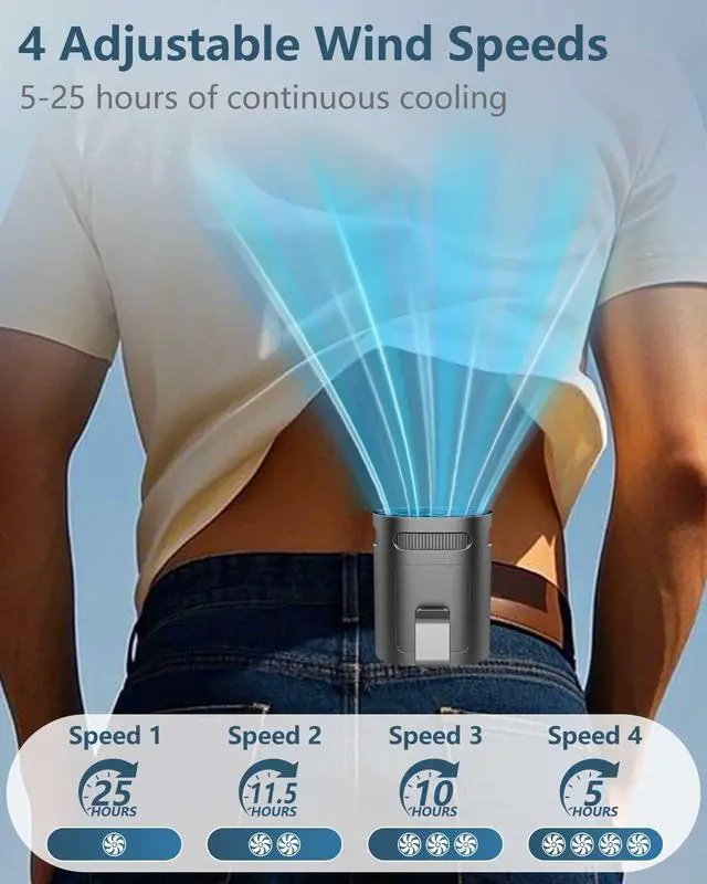 Alt view image 2 of 7 - Portable Waist Fan Rechargeable-Mini Small Personal Battery Operated Fan,Hands Free Clip On Fans for Shirt Pants Belt Buckle Loop Pocket,Black Silent Necklace Wear Cooling AC for Adults Child Outdoor
