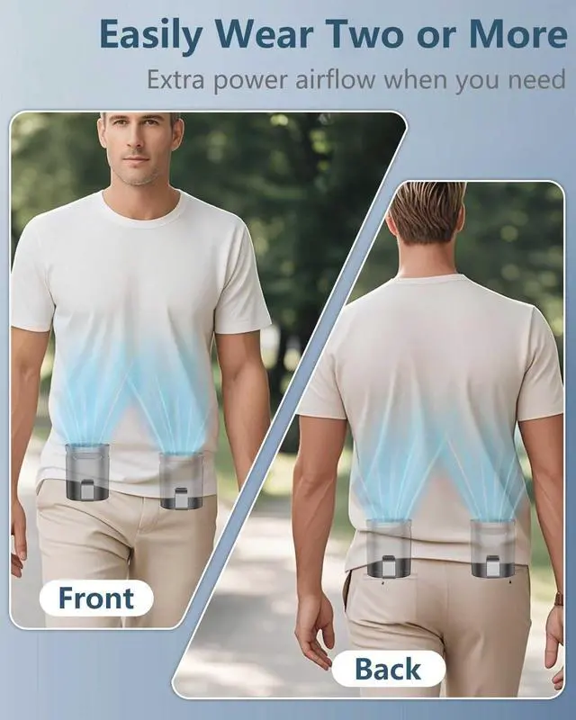 Alt view image 5 of 7 - Portable Waist Fan Rechargeable-Mini Small Personal Battery Operated Fan,Hands Free Clip On Fans for Shirt Pants Belt Buckle Loop Pocket,Black Silent Necklace Wear Cooling AC for Adults Child Outdoor