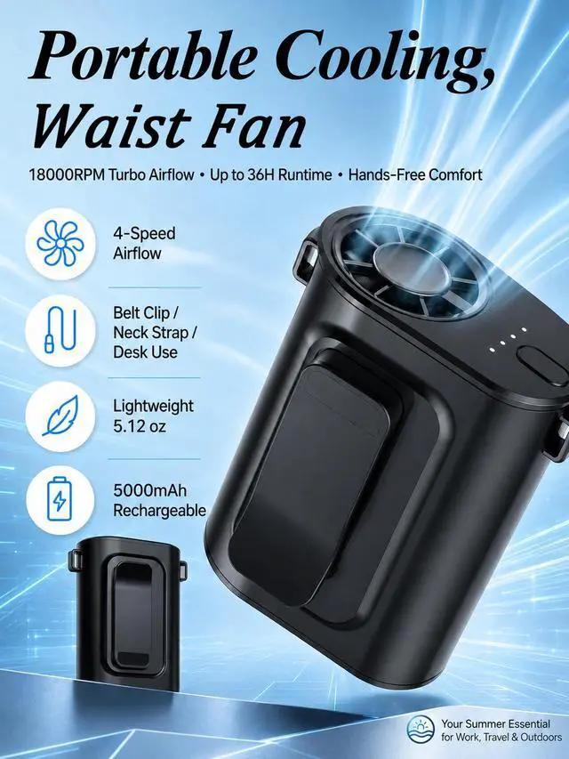 Alt view image 2 of 7 - Waist Fan Portable Ultra Lightweight Design