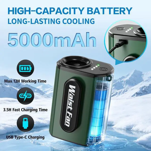 Alt view image 3 of 7 - Waist Fan Portable Clip on 17500RPM, Lightweight Belt Fan Rechargeable, Hands Free Personal Cooling Mini Neck Fan for Men Women Outdoor Jobsite Camping Hiking Fishing Travel Commute Daily Work