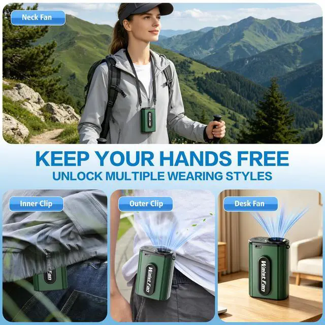 Alt view image 4 of 7 - Waist Fan Portable Clip on 17500RPM, Lightweight Belt Fan Rechargeable, Hands Free Personal Cooling Mini Neck Fan for Men Women Outdoor Jobsite Camping Hiking Fishing Travel Commute Daily Work