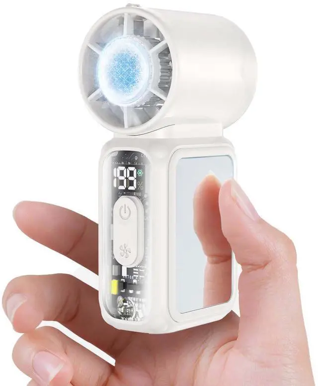 Main image of Handheld Mini Fan with Semiconductor Cooling,Speed (1-199) Personal Turbo Portable Fan 4300mAh Rechargeable,Powerful 20000RPM Pocket Hand Fans for Travel/Makeup/Outdoor/Home(White ICE)