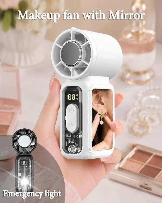 Alt view image 3 of 7 - Handheld Mini Fan with Semiconductor Cooling,Speed (1-199) Personal Turbo Portable Fan 4300mAh Rechargeable,Powerful 20000RPM Pocket Hand Fans for Travel/Makeup/Outdoor/Home(White ICE)