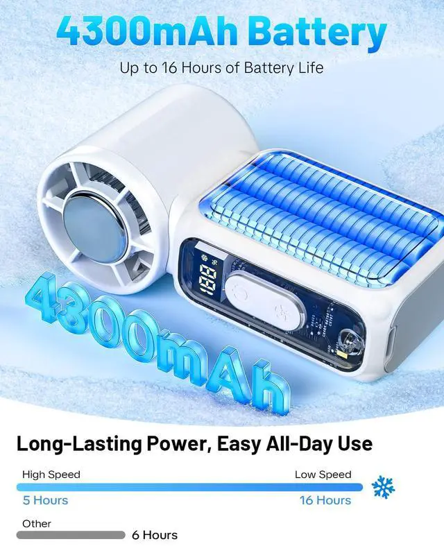 Alt view image 6 of 7 - Handheld Mini Fan with Semiconductor Cooling,Speed (1-199) Personal Turbo Portable Fan 4300mAh Rechargeable,Powerful 20000RPM Pocket Hand Fans for Travel/Makeup/Outdoor/Home(White ICE)