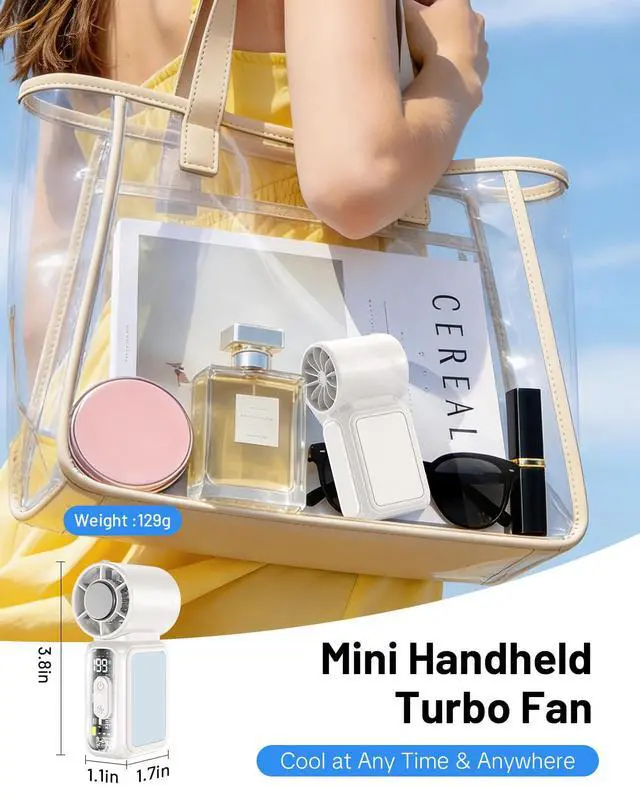 Alt view image 7 of 7 - Handheld Mini Fan with Semiconductor Cooling,Speed (1-199) Personal Turbo Portable Fan 4300mAh Rechargeable,Powerful 20000RPM Pocket Hand Fans for Travel/Makeup/Outdoor/Home(White ICE)