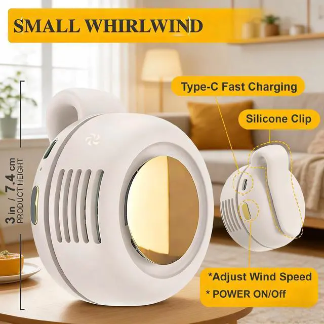 Alt view image 6 of 7 - Portable Silent Mini Bladeless Electric fan Clip-On,3-Speed Rotatable Hands-Free Clip-On Fan for Shirt and Waist,Portable Mini Bladeless Fan Clip-On,For Outdoor & Travel & Office & Indoor