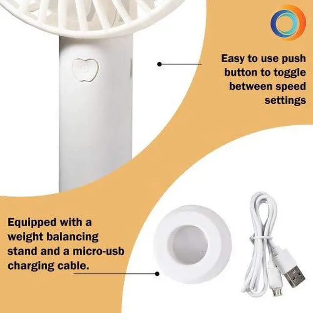 Alt view image 5 of 6 - Personal Handheld Rechargeable Fan, 4 inch, 3 Speed, Lithium Ion Battery, Micro USB Cable, Powerful, Mini Hand Fan, Ideal for Home, Bedroom & Office, CZPF402WT