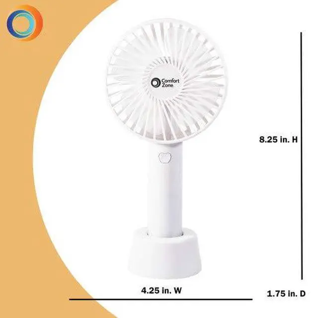 Alt view image 4 of 6 - Personal Handheld Rechargeable Fan, 4 inch, 3 Speed, Lithium Ion Battery, Micro USB Cable, Powerful, Mini Hand Fan, Ideal for Home, Bedroom & Office, CZPF402WT