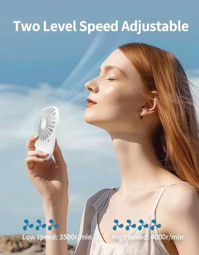 Alt view image 2 of 7 - Handheld Fan Mini Fan Powerful Small Personal Portable Fan Speed Adjustable USB Rechargeable Cooling for Kids Girls Boys Woman Home Office Travel, White
