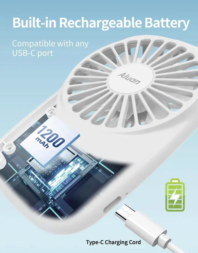Alt view image 4 of 7 - Handheld Fan Mini Fan Powerful Small Personal Portable Fan Speed Adjustable USB Rechargeable Cooling for Kids Girls Boys Woman Home Office Travel, White