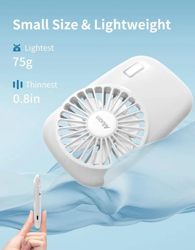 Alt view image 5 of 7 - Handheld Fan Mini Fan Powerful Small Personal Portable Fan Speed Adjustable USB Rechargeable Cooling for Kids Girls Boys Woman Home Office Travel, White