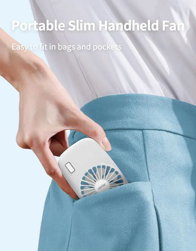 Alt view image 6 of 7 - Handheld Fan Mini Fan Powerful Small Personal Portable Fan Speed Adjustable USB Rechargeable Cooling for Kids Girls Boys Woman Home Office Travel, White