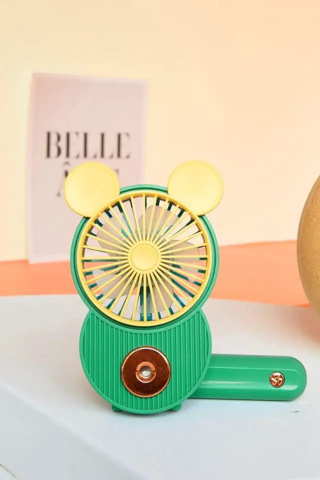 Alt view image 6 of 6 - Cute Mouse Misting Mini Fan, Handheld Portable USB Rechargeable Fan with 3 Adjustable Speeds, Foldable For Travelling(Green)