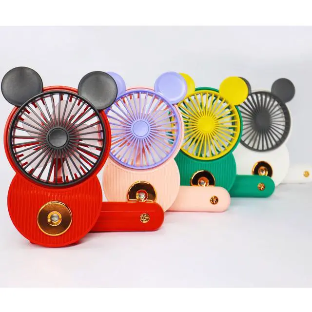 Alt view image 5 of 6 - Cute Mouse Misting Mini Fan, Handheld Portable USB Rechargeable Fan with 3 Adjustable Speeds, Foldable For Travelling(Green)