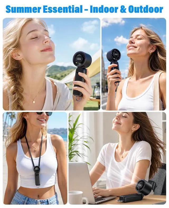 Alt view image 7 of 7 - Portable Fan,Handheld Fan, 180° Foldable 6-Speed (1-100) Mini Fan, 5000mAh Rechargeable Battery Operated up to 15 Working Hours, LED Display Personal Cooling for Travel Indoor Outdoor (Black)