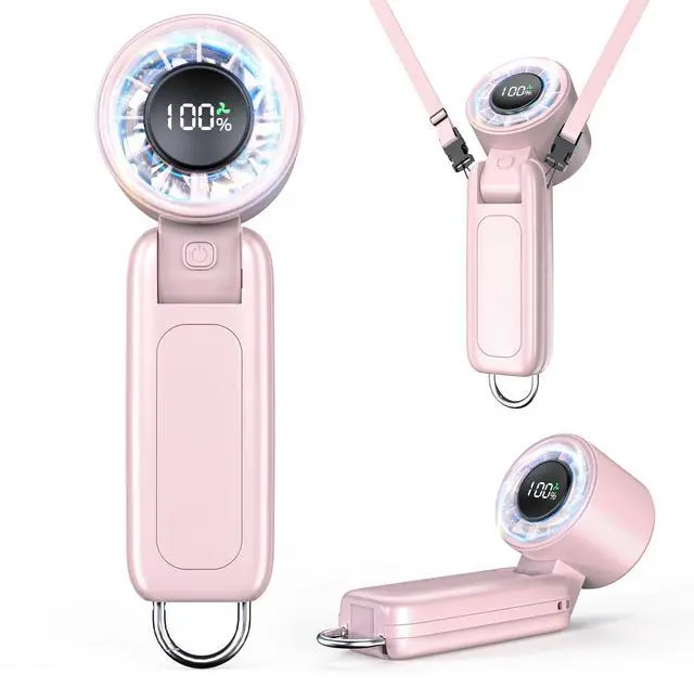 Main image of Handheld Fan, Portable Fan, 1-100 Speed Adjustable Turbo Fan, 5000mAh Rechargeable Mini Personal Fan with Foldable Design and LED Display for Travel, Office, Home and Outdoor Use Pink
