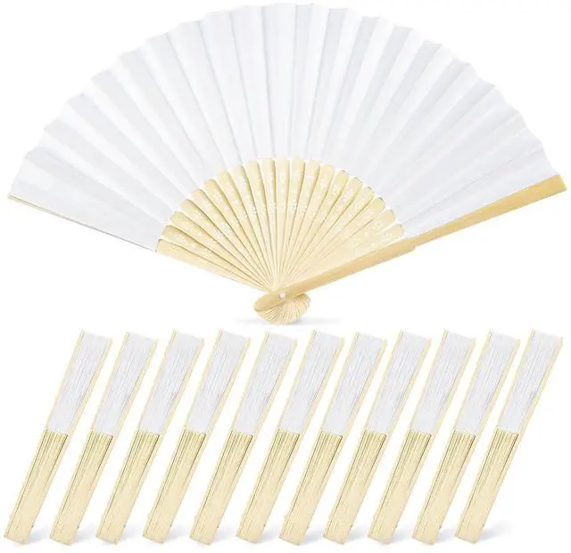 Main image of 12 Pcs White Paper Fans Handheld 8.3 Inch Foldable Hand Fan, Folding Fans Handheld for Women, Paper Fan for Wedding Guests, Bridal & Baby Shower Favors, Party Decorations
