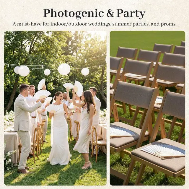Alt view image 2 of 7 - 12 Pcs White Paper Fans Handheld 8.3 Inch Foldable Hand Fan, Folding Fans Handheld for Women, Paper Fan for Wedding Guests, Bridal & Baby Shower Favors, Party Decorations