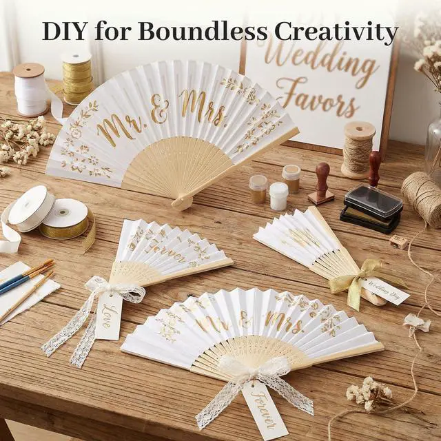 Alt view image 5 of 7 - 12 Pcs White Paper Fans Handheld 8.3 Inch Foldable Hand Fan, Folding Fans Handheld for Women, Paper Fan for Wedding Guests, Bridal & Baby Shower Favors, Party Decorations