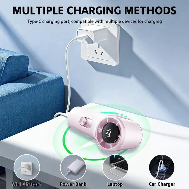 Alt view image 5 of 7 - Mini Portable Clip on Fan,100 Speeds 18000 RPM High Velocity Personal Fans with LED Display,USB Rechargeable Small Handheld Fan with Lanyard for Travel,Indoor,Outdoor