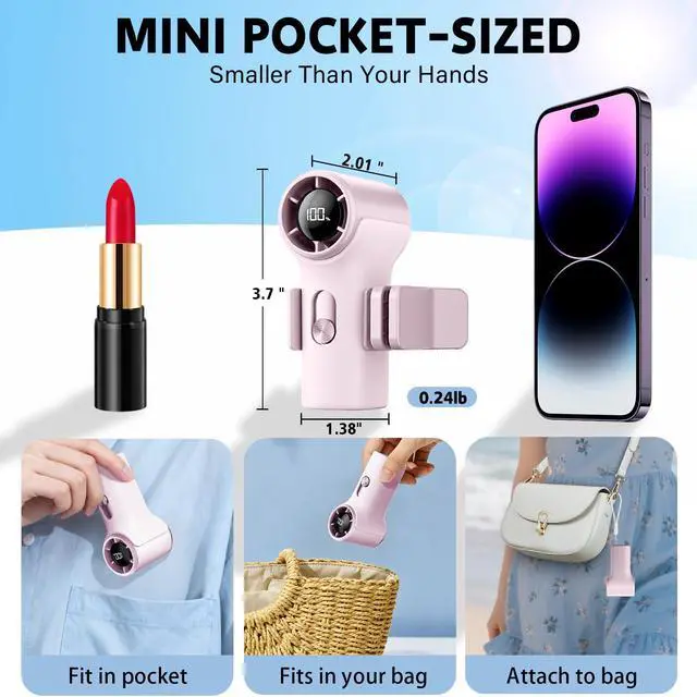 Alt view image 6 of 7 - Mini Portable Clip on Fan,100 Speeds 18000 RPM High Velocity Personal Fans with LED Display,USB Rechargeable Small Handheld Fan with Lanyard for Travel,Indoor,Outdoor
