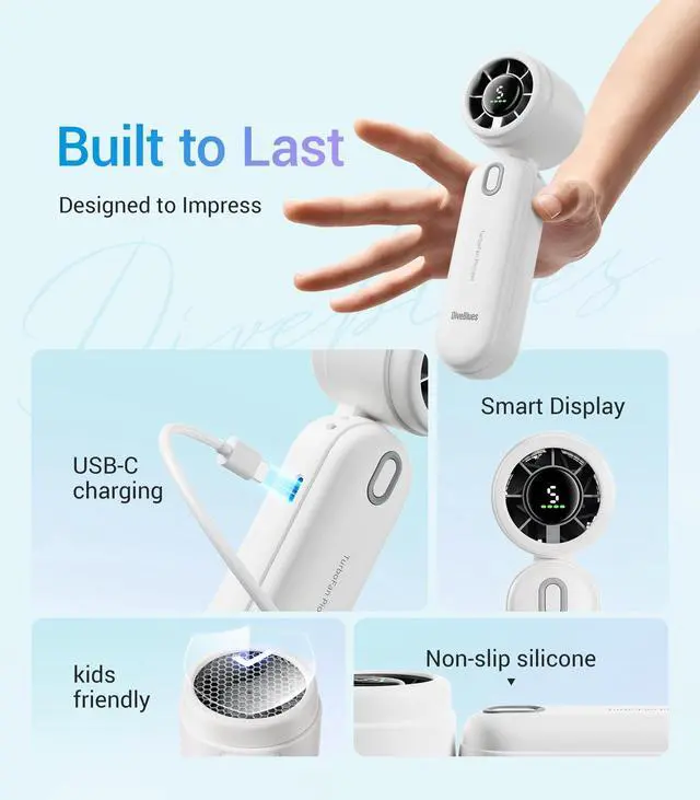 Alt view image 3 of 7 - High-Speed Portable Handheld Turbo Fan, USB Rechargeable Battery Powered, Small Portable Pocket Fan for Travel, Outdoor, Home, Office, Concerts, Lash, Gift for Women(White)