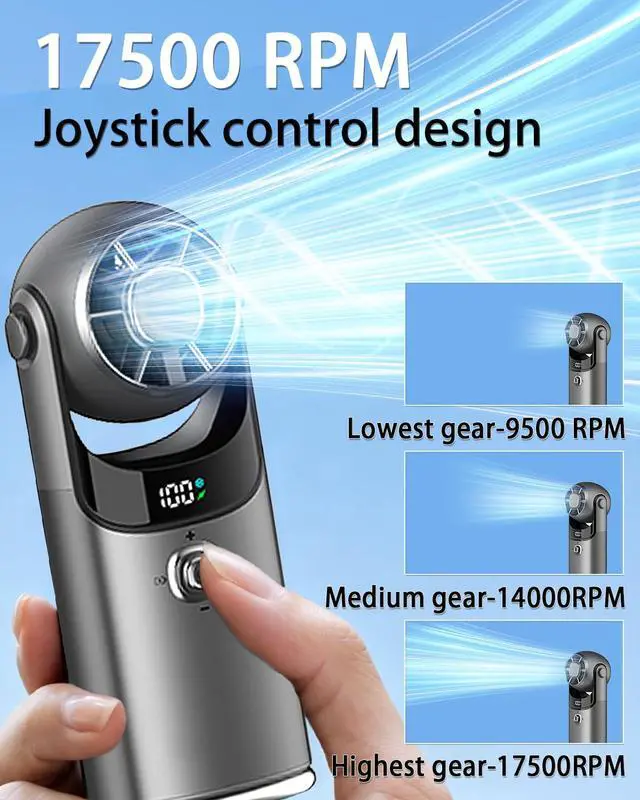 Alt view image 2 of 6 - Mini Handheld Fan with Cooling Plate, Portable Pocket Fan, 17500RPM Turbo Fan, Joystick Control & Ice Cooling, Small Personal Fan, 180° Adjustable Head Travel Fan, Hand Held Fan for Purse - Dark Grey