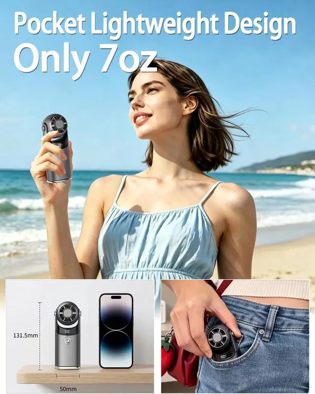 Alt view image 3 of 6 - Mini Handheld Fan with Cooling Plate, Portable Pocket Fan, 17500RPM Turbo Fan, Joystick Control & Ice Cooling, Small Personal Fan, 180° Adjustable Head Travel Fan, Hand Held Fan for Purse - Dark Grey