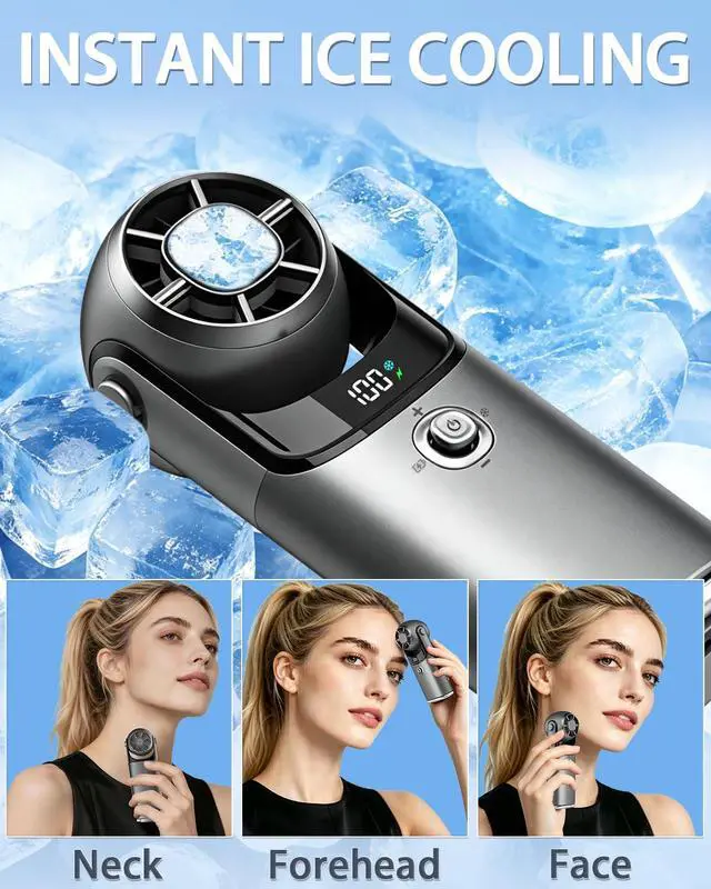 Alt view image 4 of 6 - Mini Handheld Fan with Cooling Plate, Portable Pocket Fan, 17500RPM Turbo Fan, Joystick Control & Ice Cooling, Small Personal Fan, 180° Adjustable Head Travel Fan, Hand Held Fan for Purse - Dark Grey