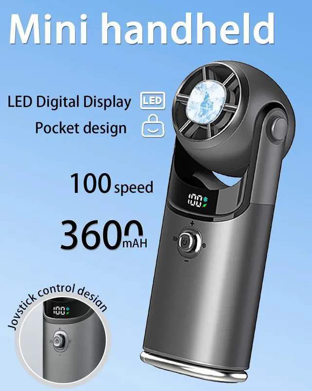 Alt view image 6 of 6 - Mini Handheld Fan with Cooling Plate, Portable Pocket Fan, 17500RPM Turbo Fan, Joystick Control & Ice Cooling, Small Personal Fan, 180° Adjustable Head Travel Fan, Hand Held Fan for Purse - Dark Grey