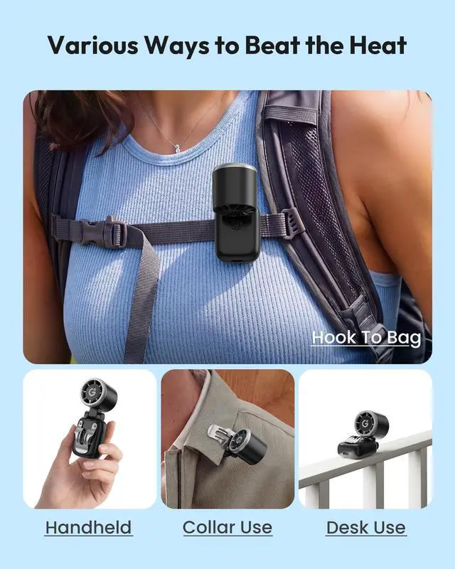 Alt view image 3 of 7 - Mini Clip on Fan Portable, 180° Adjustable Personal Hat Fan Clip On, 3-in-1 Hands-Free Mini Portable Fans, Only 2.4 oz, 3-Speed Rechargeable, Outdoor Sports Travel Essentials, Women Men, Black