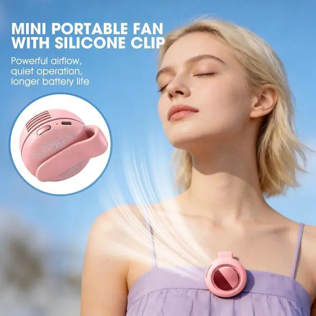 Alt view image 2 of 5 - Portable Silent Mini Bladeless Fan Clip On,3 Speeds Clip-On Fans For Shirt,Small Clips Fanmini Whirlwind Fans For Waist Clips Suitable For Outdoor & Travel & Office (Pink)