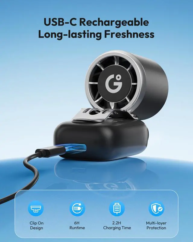 Alt view image 5 of 7 - Mini Clip on Fan Portable, 180° Adjustable Personal Hat Fan Clip On, 3-in-1 Hands-Free Mini Portable Fans, Only 2.4 oz, 3-Speed Rechargeable, Outdoor Sports Travel Essentials, Women Men, Black