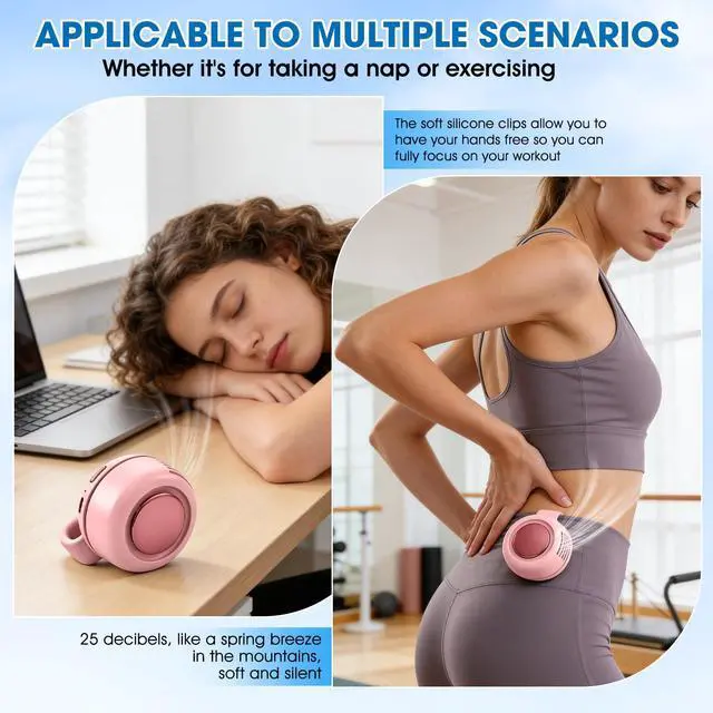 Alt view image 4 of 5 - Portable Silent Mini Bladeless Fan Clip On,3 Speeds Clip-On Fans For Shirt,Small Clips Fanmini Whirlwind Fans For Waist Clips Suitable For Outdoor & Travel & Office (Pink)