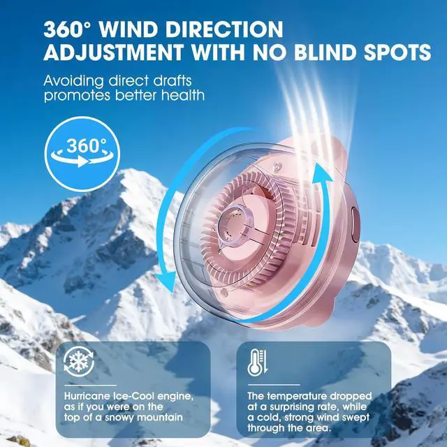 Alt view image 5 of 5 - Portable Silent Mini Bladeless Fan Clip On,3 Speeds Clip-On Fans For Shirt,Small Clips Fanmini Whirlwind Fans For Waist Clips Suitable For Outdoor & Travel & Office (Pink)